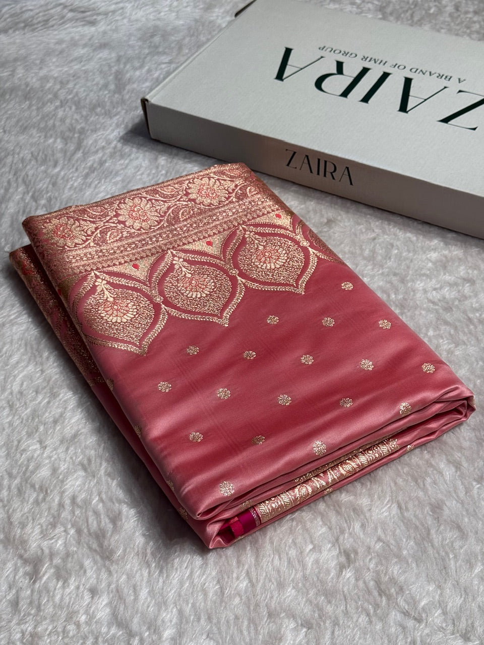 Baby Pink Booti Satin katan Silk Saree SK11