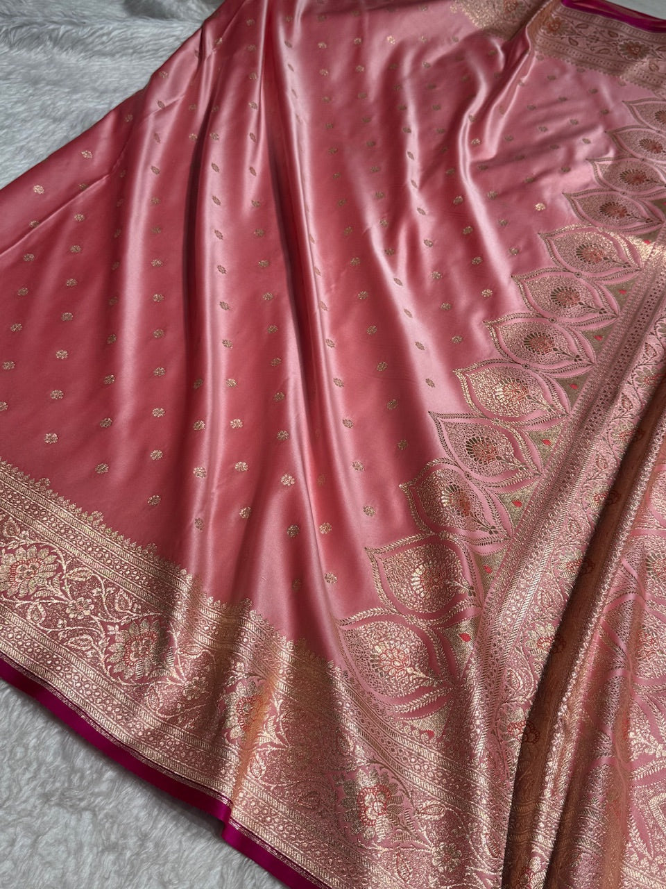 Baby Pink Booti Satin katan Silk Saree SK11