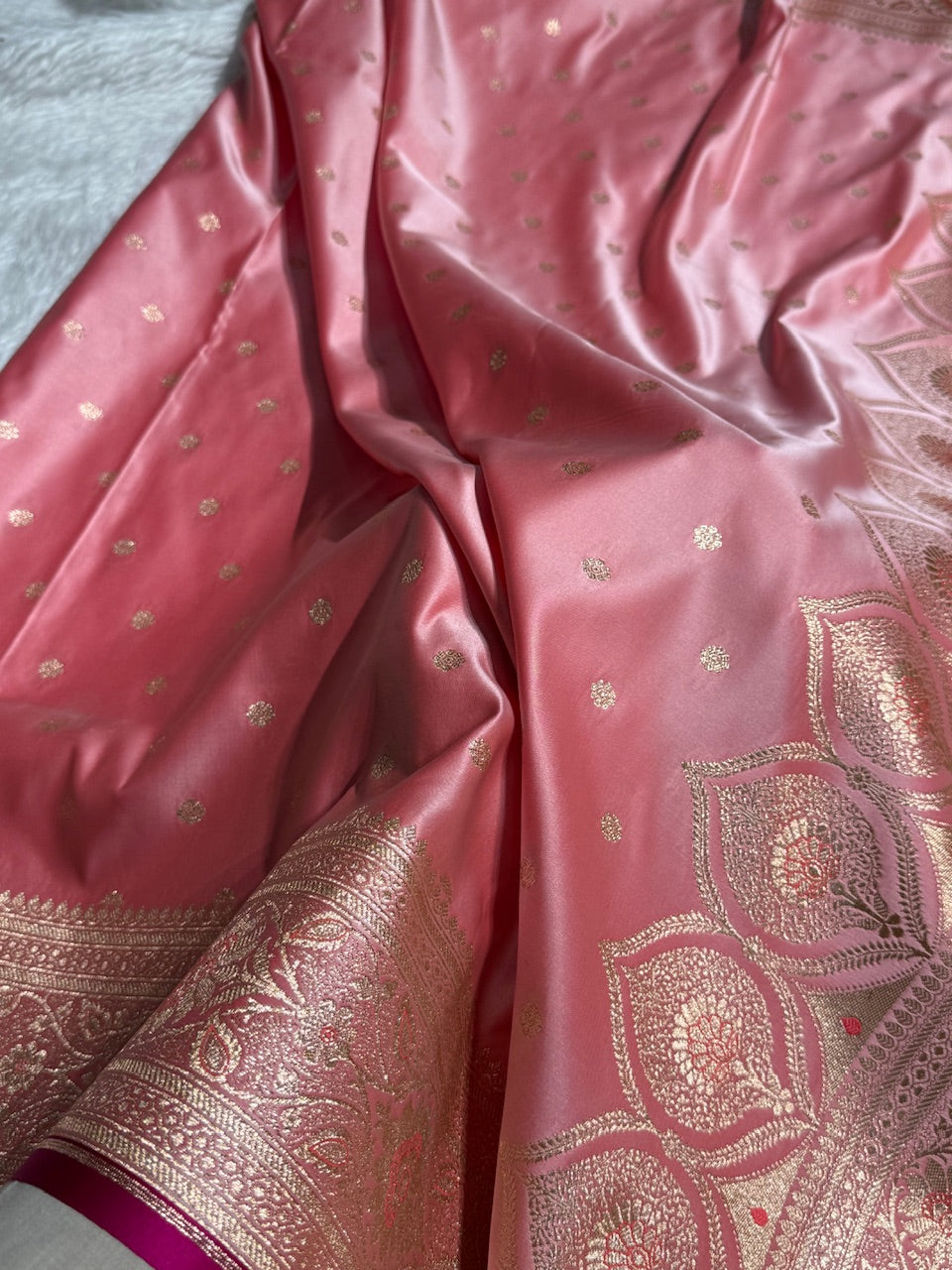 Baby Pink Booti Satin katan Silk Saree SK11