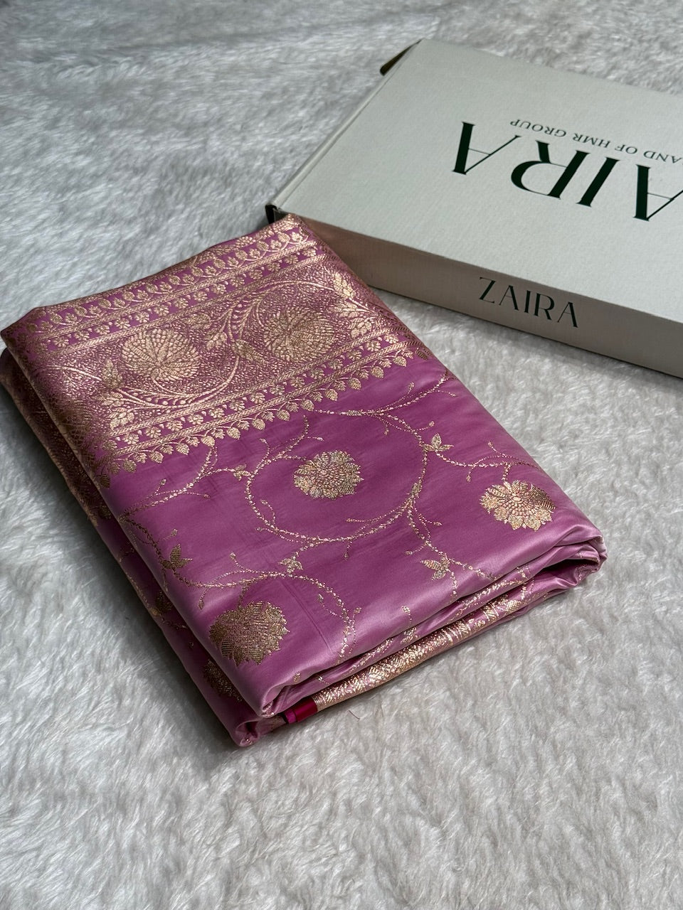 Lavender Banarasi Jaal Satin Katan Silk Saree SK06