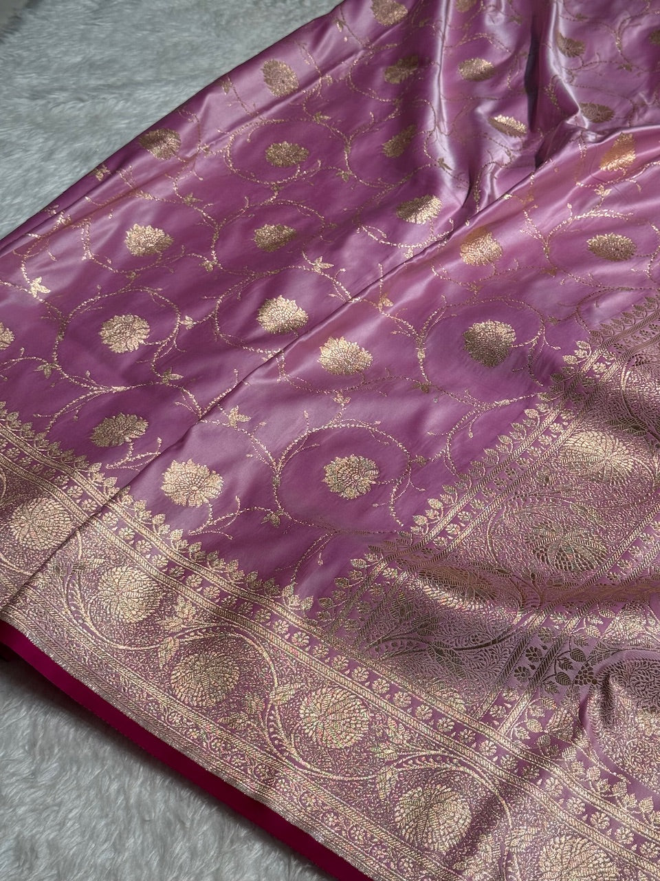 Lavender Banarasi Jaal Satin Katan Silk Saree SK06