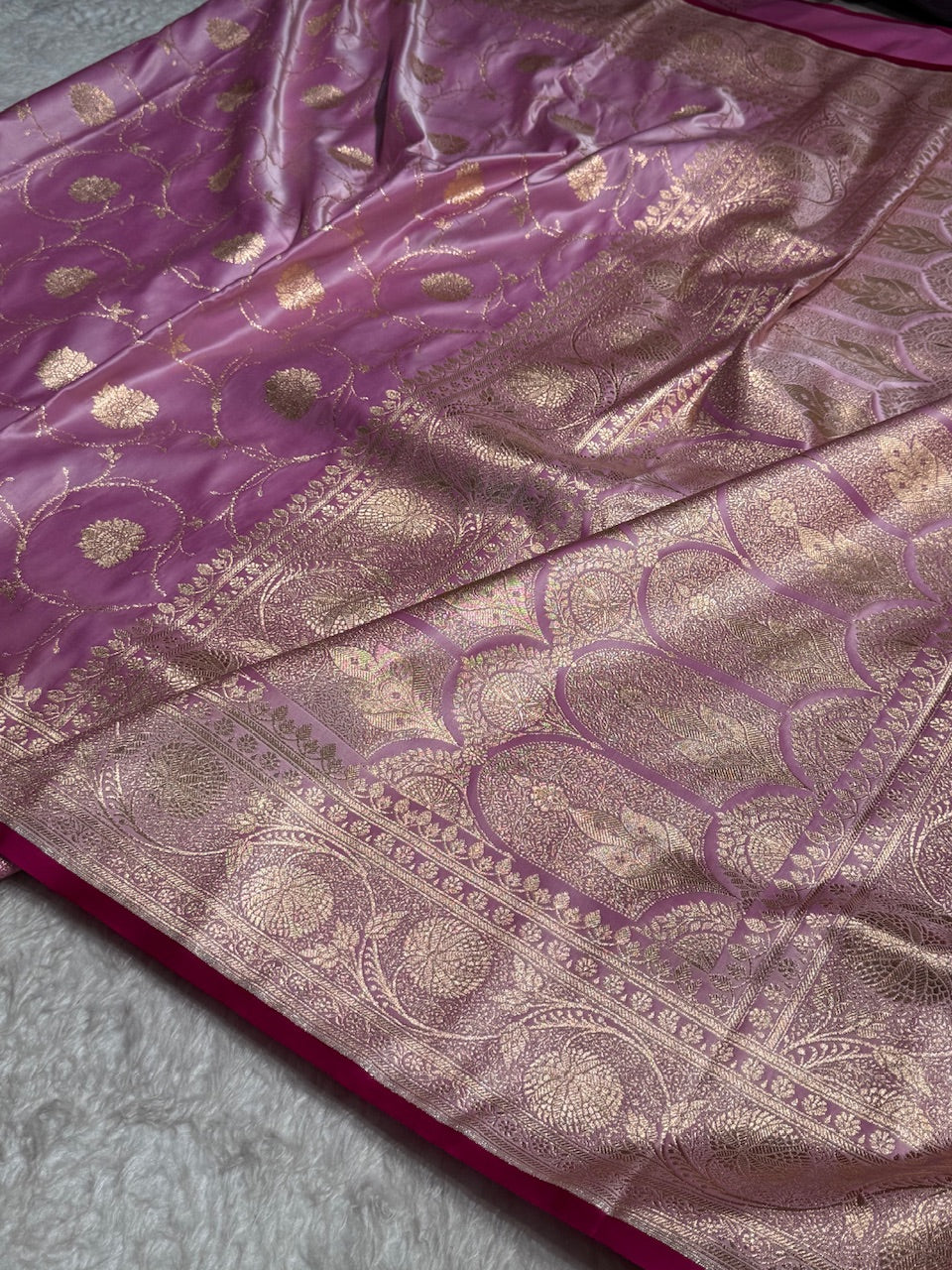 Lavender Banarasi Jaal Satin Katan Silk Saree SK06