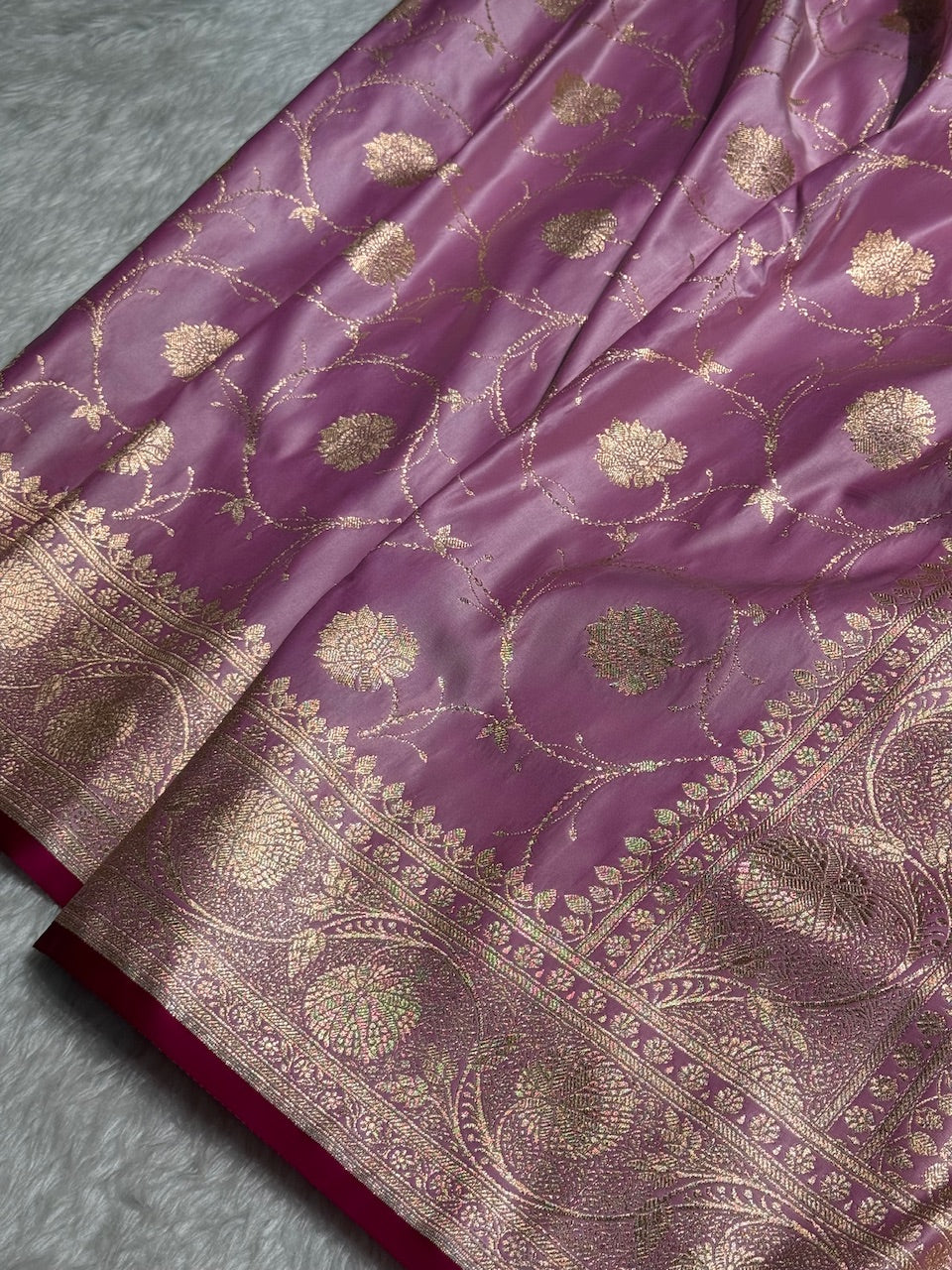 Lavender Banarasi Jaal Satin Katan Silk Saree SK06