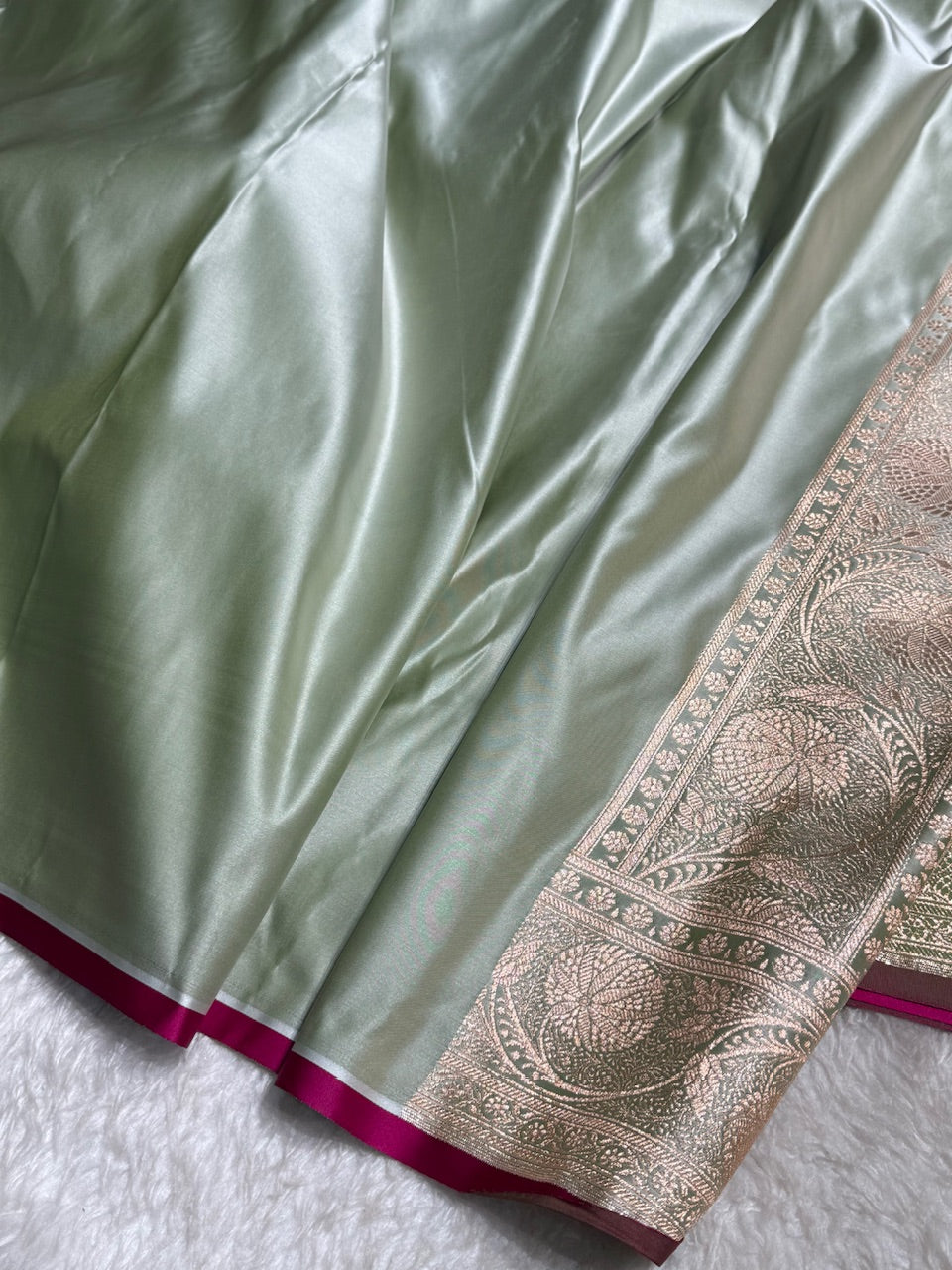 Mehandi Banarasi Jaal Satin Katan Silk Saree SK06