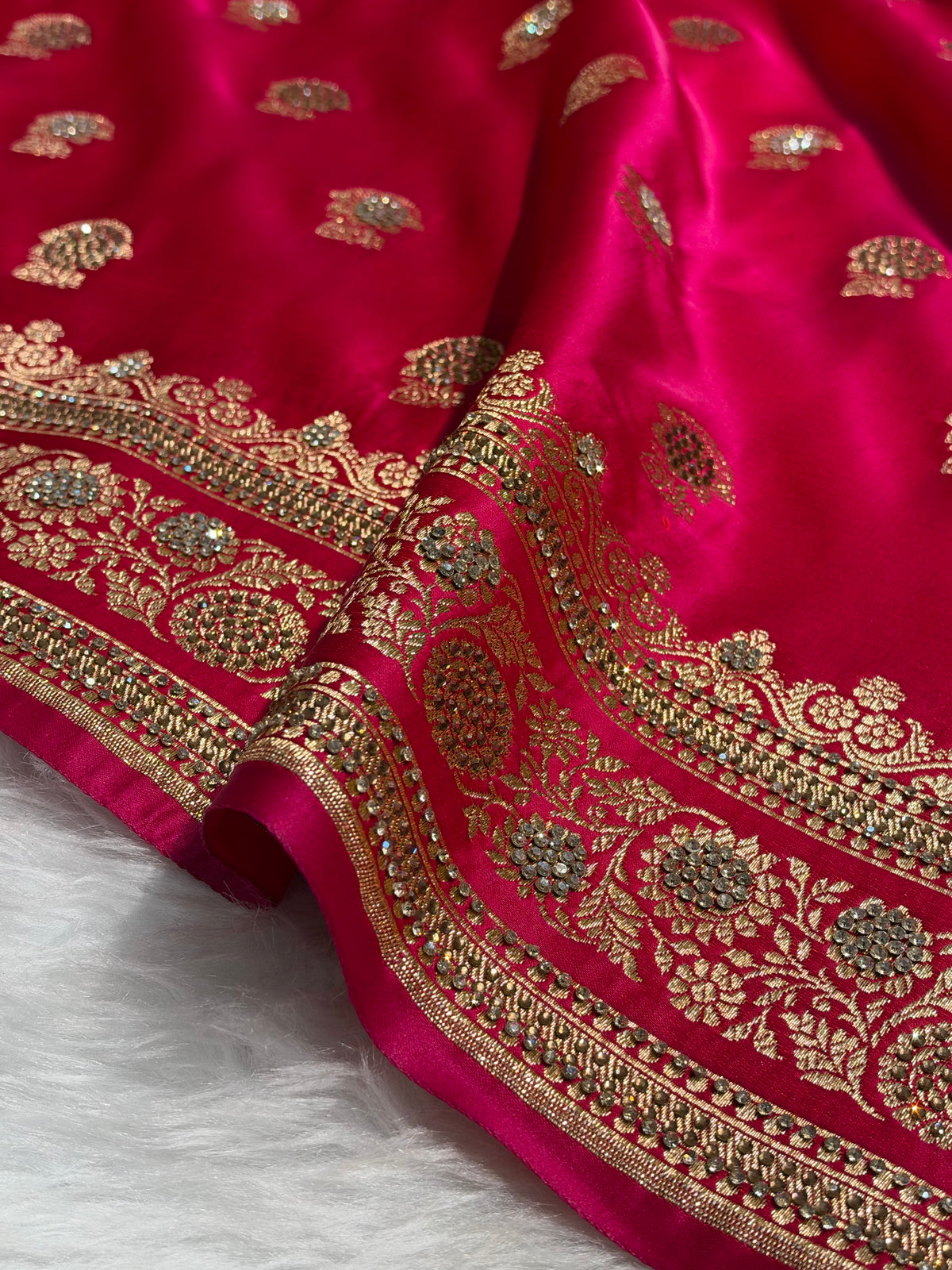 Rani Booti Pattern Satin Katan Silk Saree BSK49