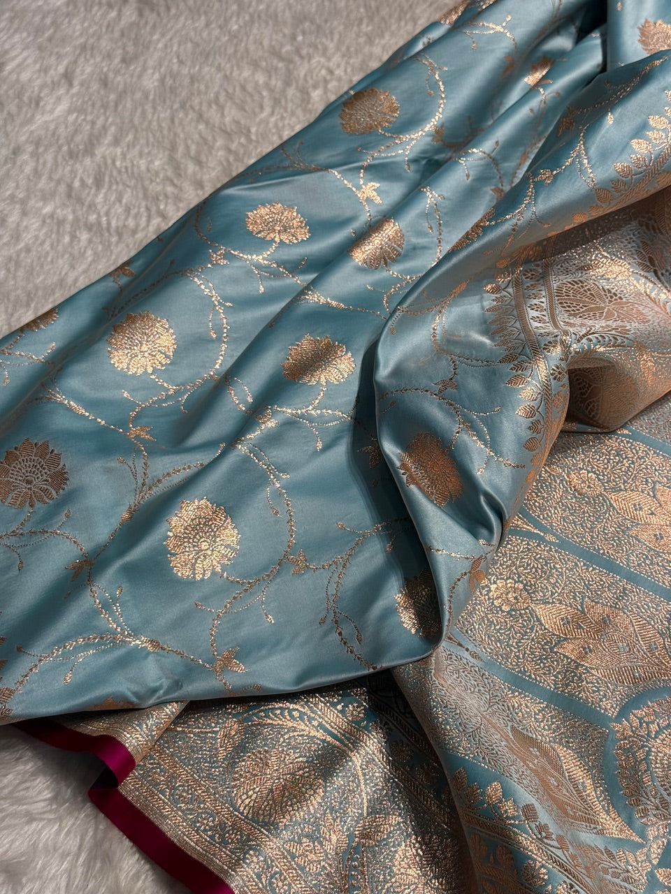 Sky Blue Banarasi Jaal Satin Katan Silk Saree SK06