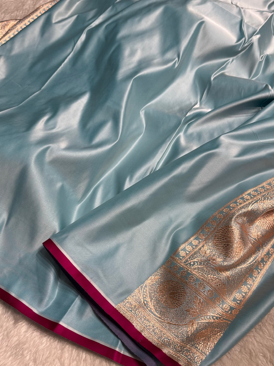 Sky Blue Banarasi Jaal Satin Katan Silk Saree SK06
