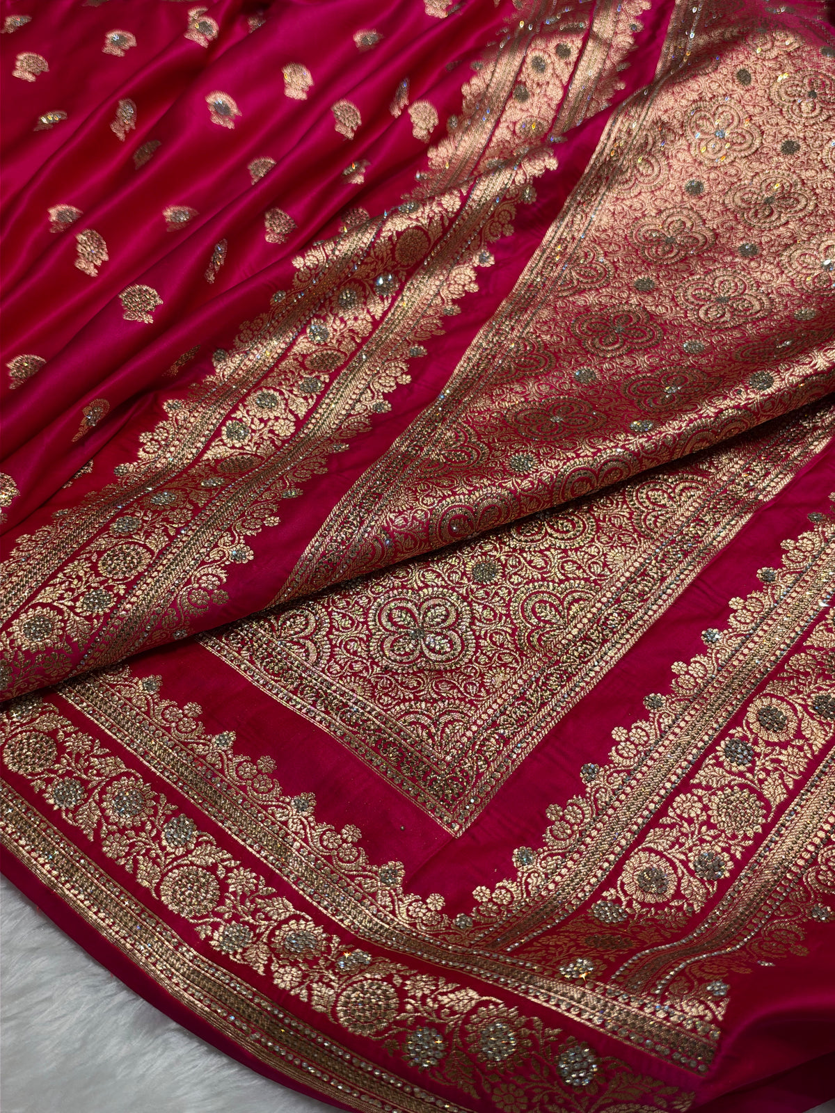 Rani Booti Pattern Satin Katan Silk Saree BSK49