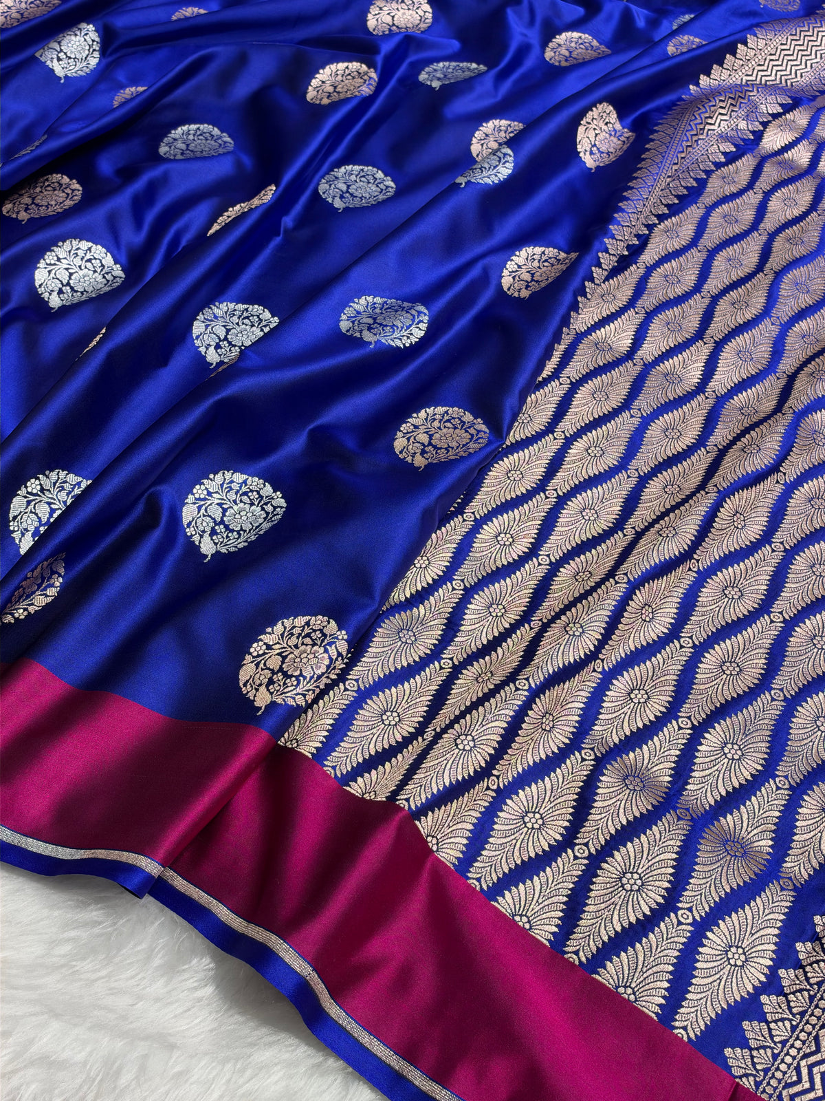 Royal Blue Saree With Rani Border in Floral Pattern Mashru Silk Saree MSM-145