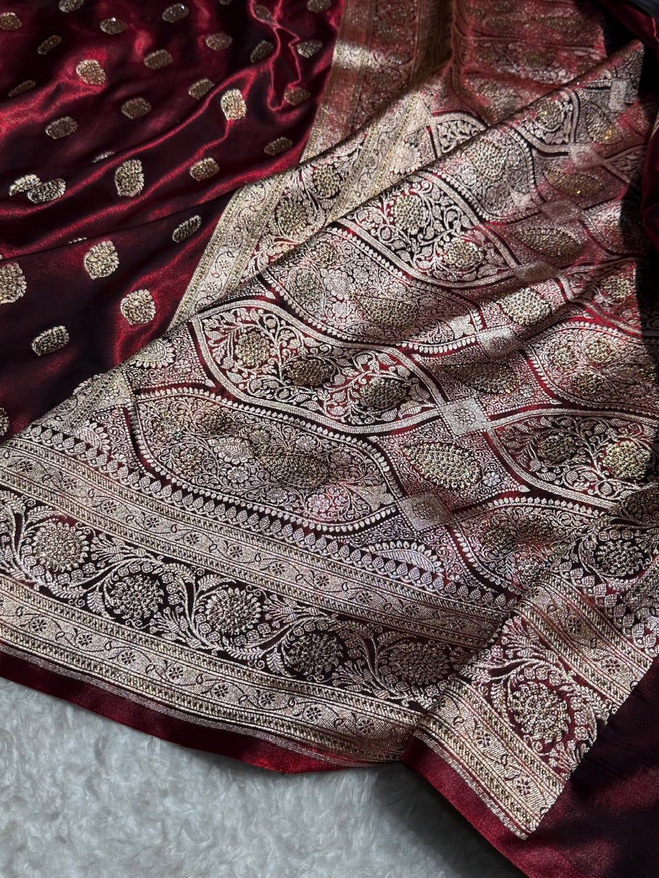 Maroon Boota With Swarovski Work