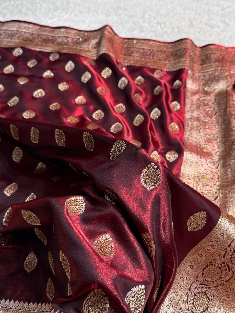 Maroon Boota With Swarovski Work