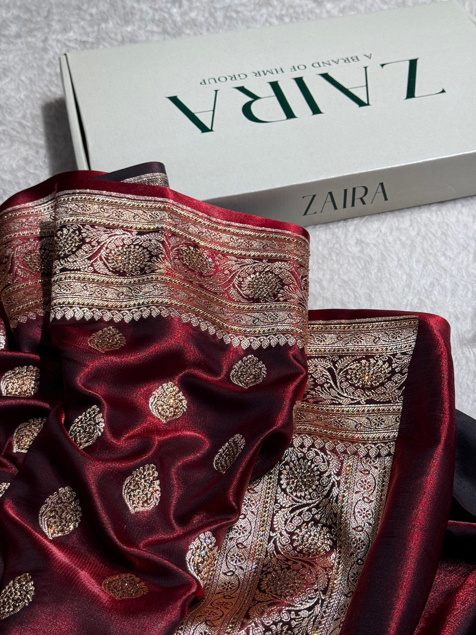 Maroon Boota With Swarovski Work