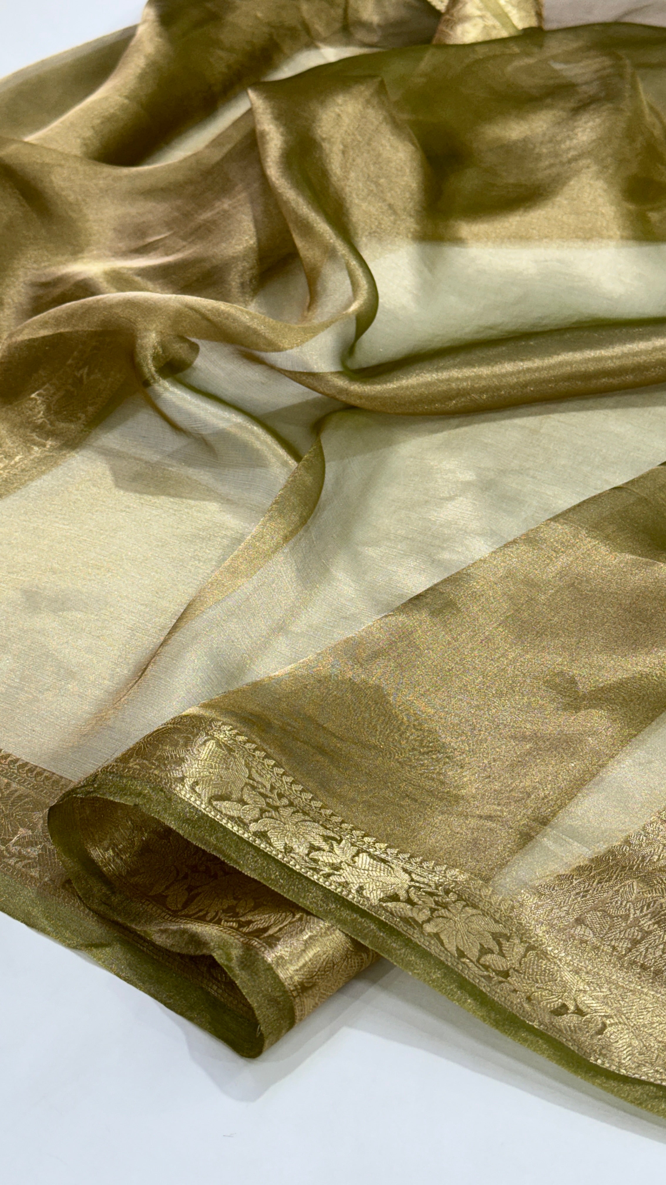Light Mehandi Pure Tissue Silk Saree with brocade Blouse PT-01