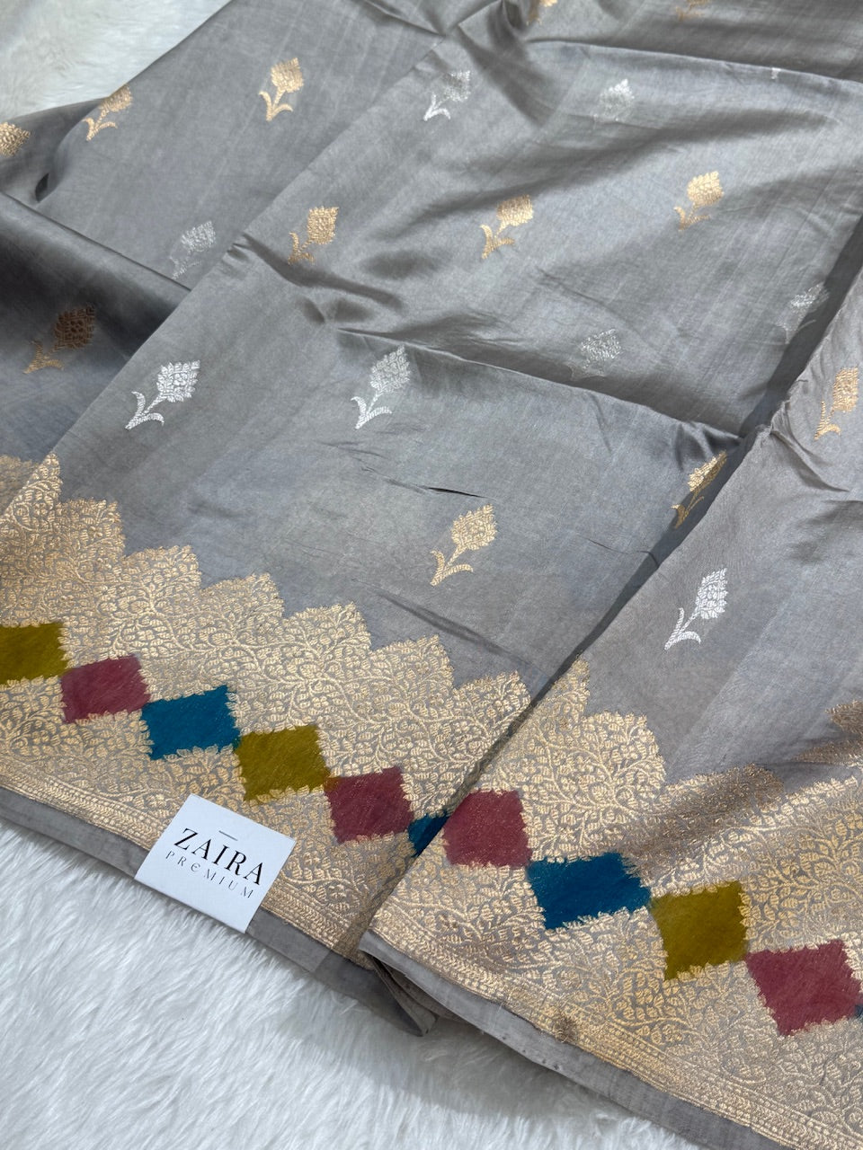 Grey Rangkat Skirt Handwoven Paper Mango Silk