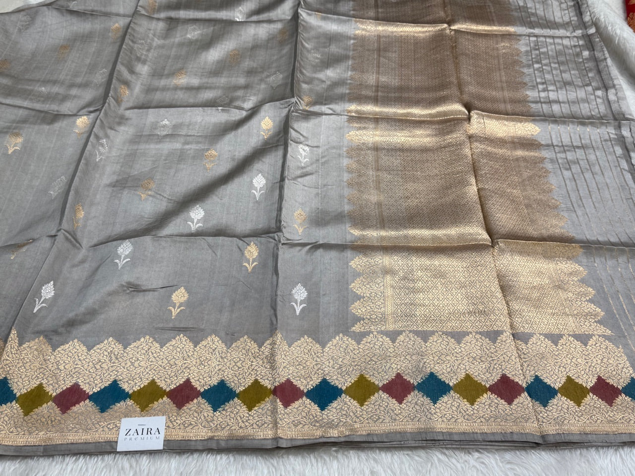 Grey Rangkat Skirt Handwoven Paper Mango Silk