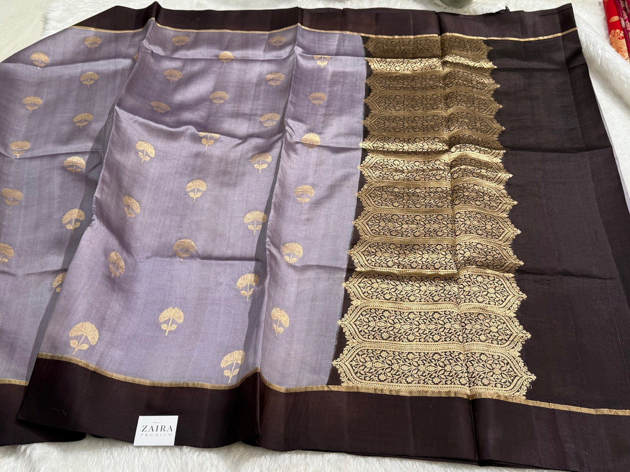 Pestal Lavender Brown Contrast Handwoven Paper Mango Silk
