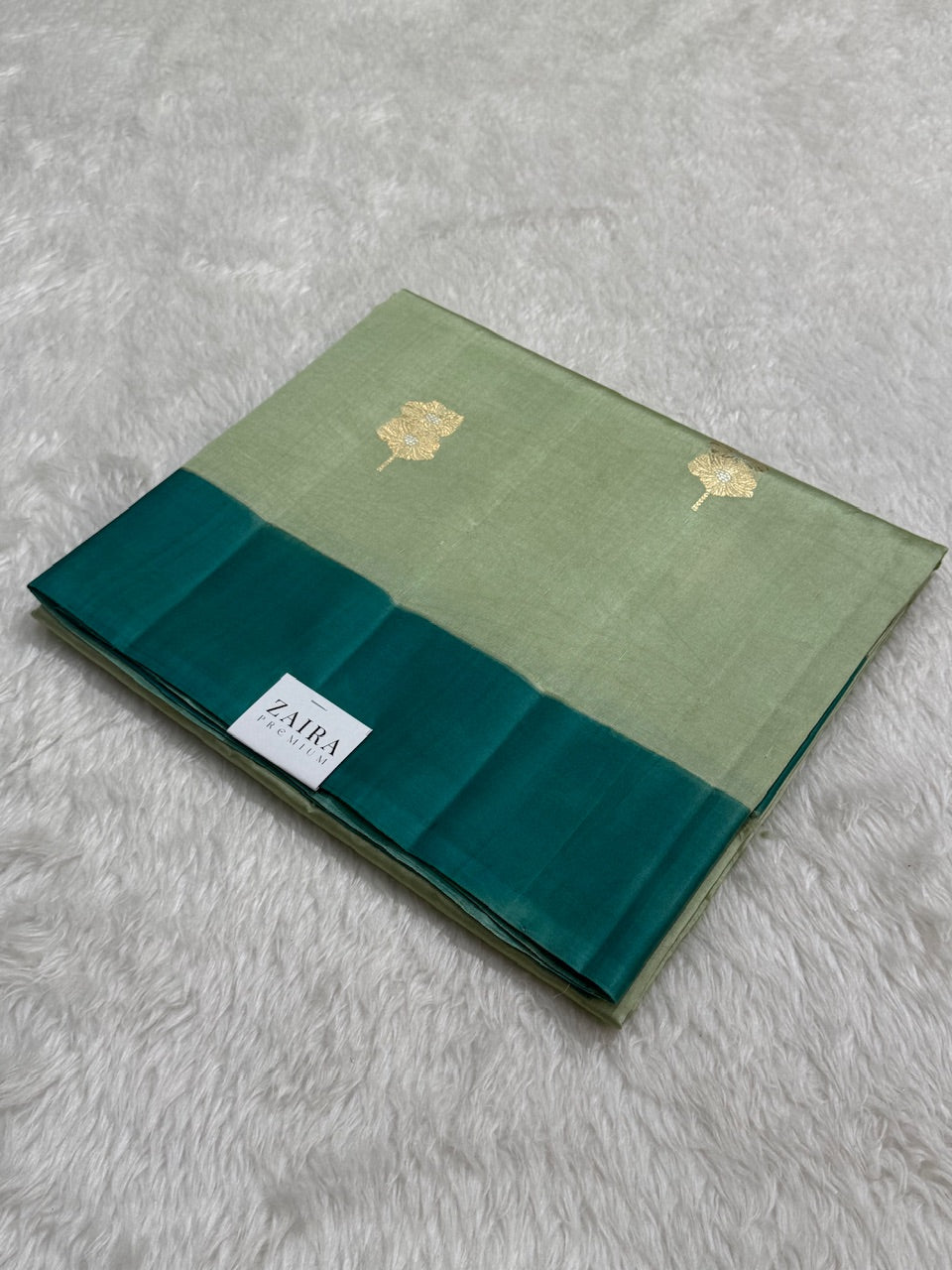 Sage Green Dark Teal Contrast Handwoven Paper Mango Silk