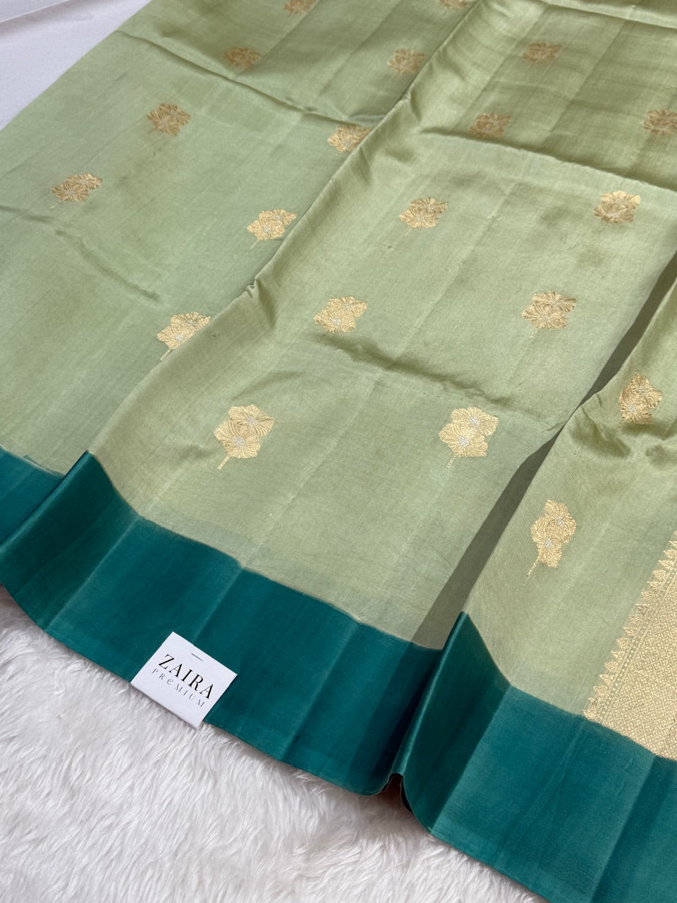 Sage Green Dark Teal Contrast Handwoven Paper Mango Silk