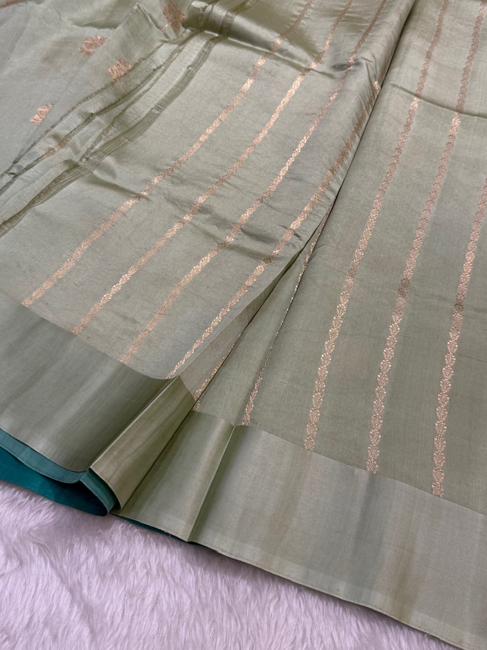 Sage Green Dark Teal Contrast Handwoven Paper Mango Silk