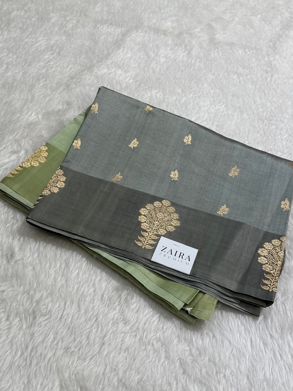 Smokey Grey Sage Green Ombre Handwoven Paper Mango Silk