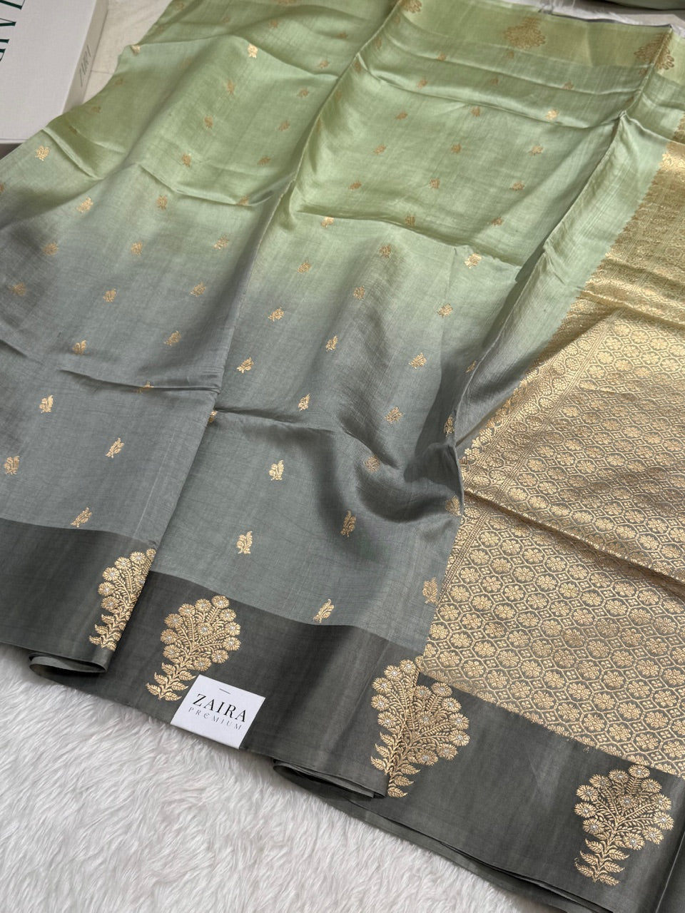 Smokey Grey Sage Green Ombre Handwoven Paper Mango Silk