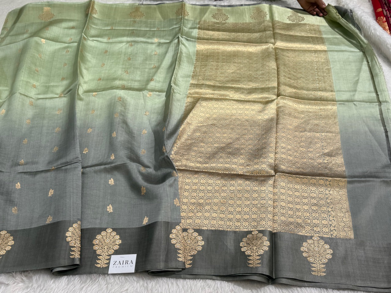 Smokey Grey Sage Green Ombre Handwoven Paper Mango Silk