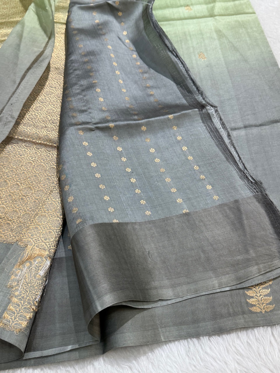 Smokey Grey Sage Green Ombre Handwoven Paper Mango Silk