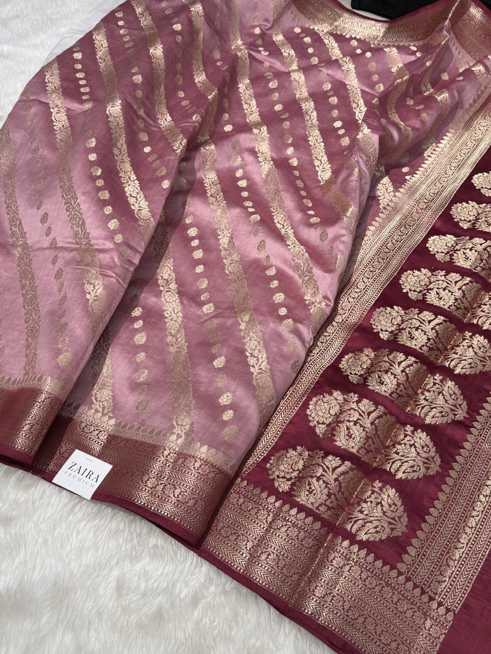 Old Rose Wine Contrast Pure Chiniya Silk