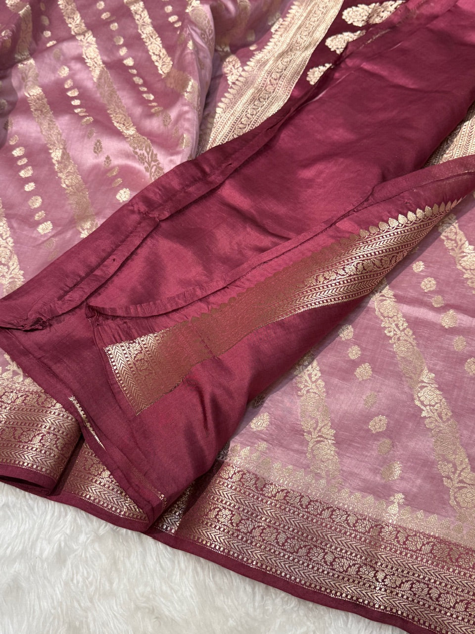 Old Rose Wine Contrast Pure Chiniya Silk