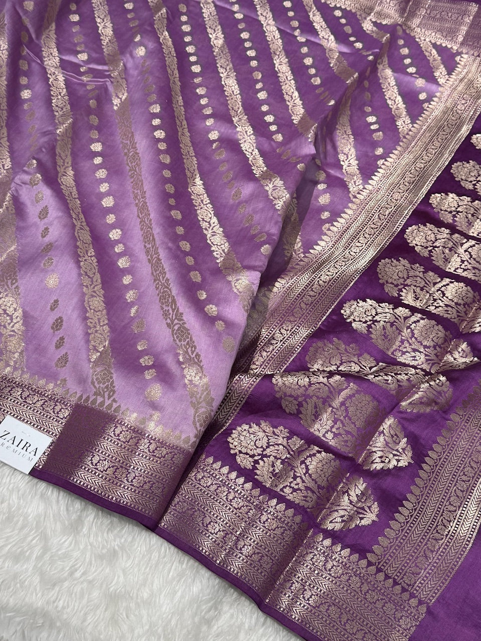 Lavender Dark Purple Contrast Pure Chiniya Silk