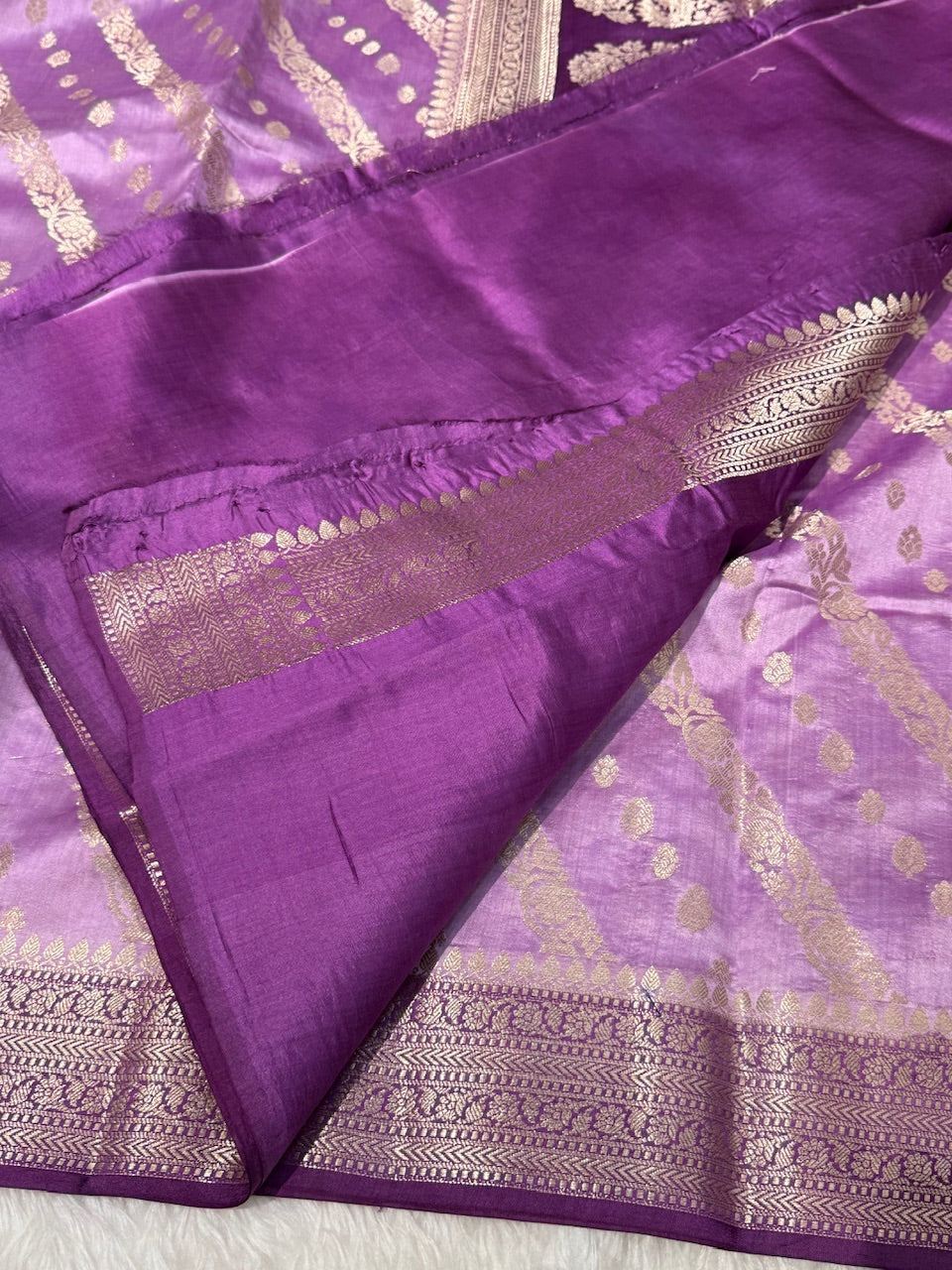 Lavender Dark Purple Contrast Pure Chiniya Silk