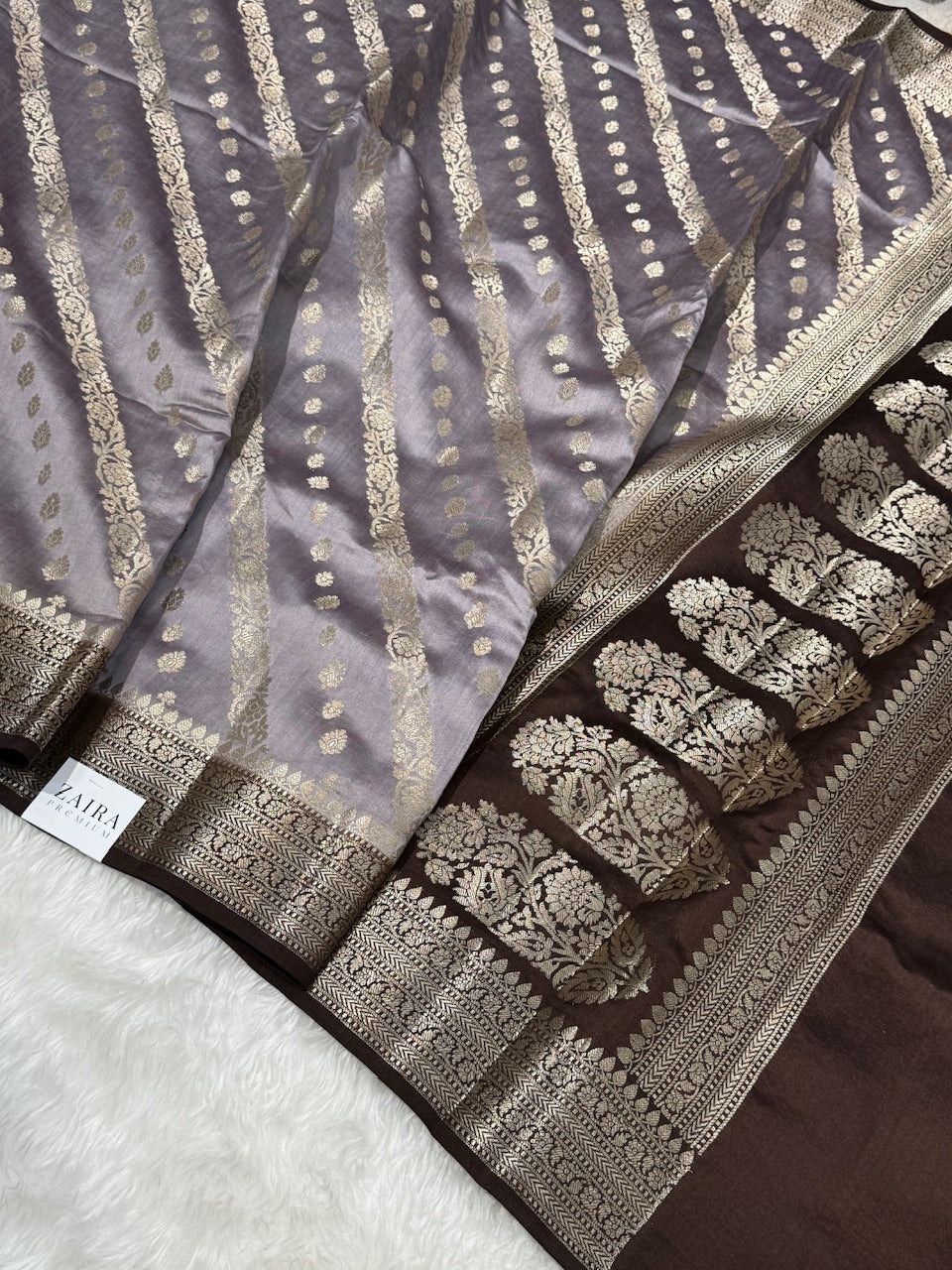 Grey Chocolate Contrast Pure Chiniya Silk