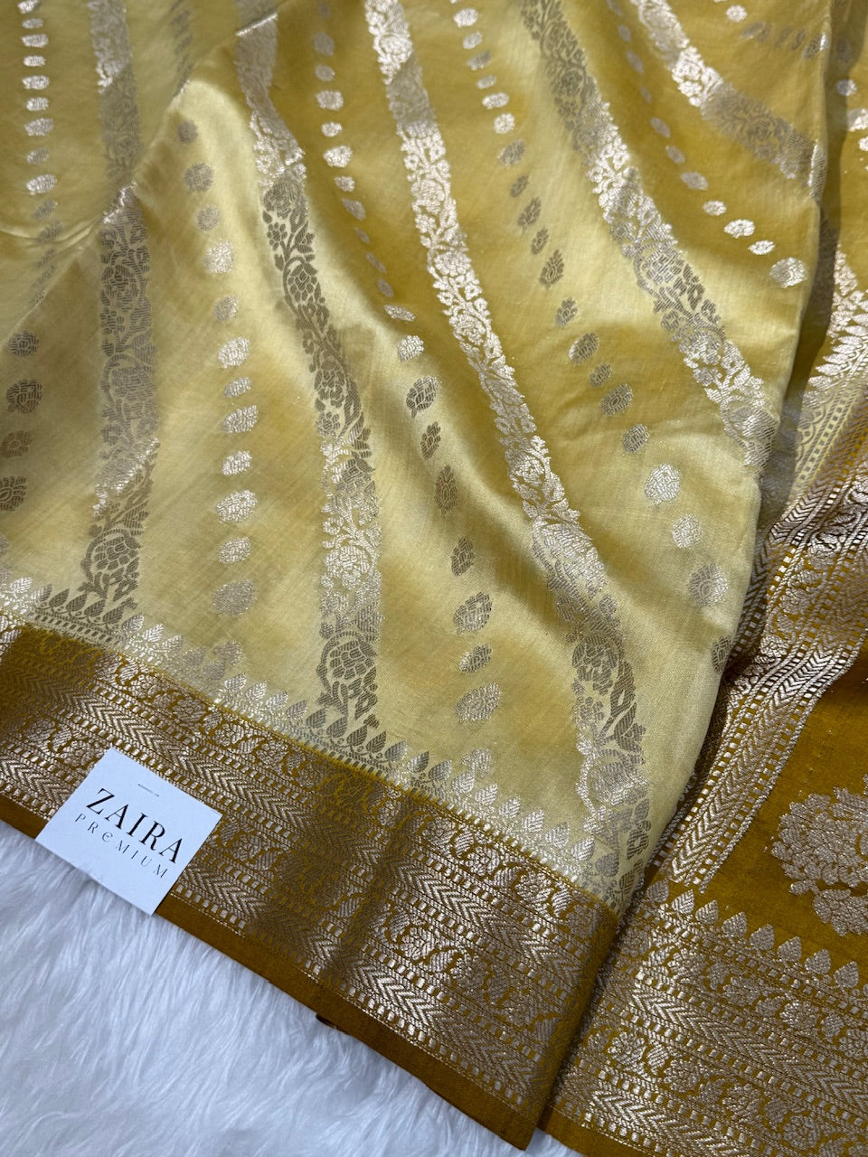 Dusty Mustard Contrast Pure Chiniya Silk