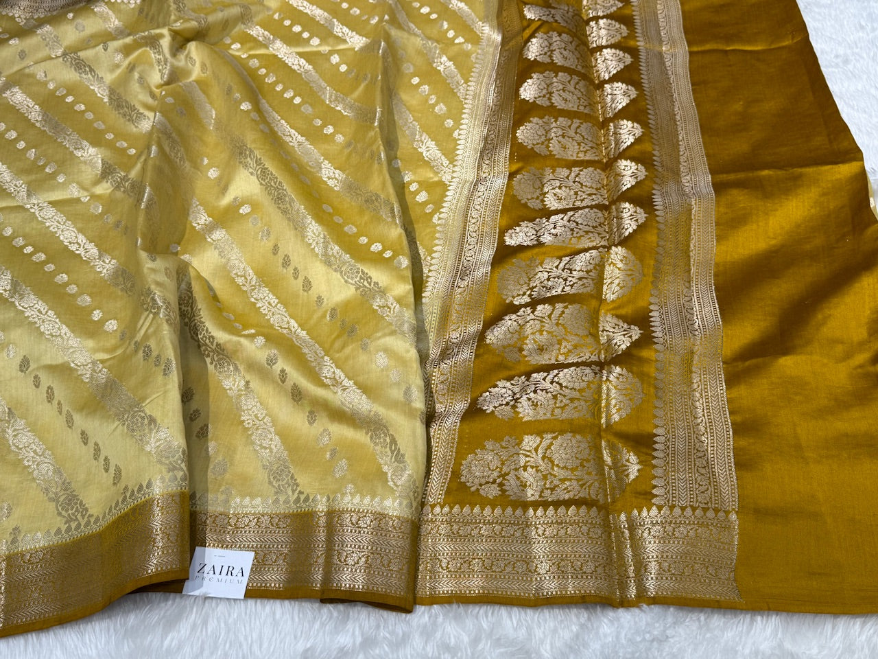 Dusty Mustard Contrast Pure Chiniya Silk