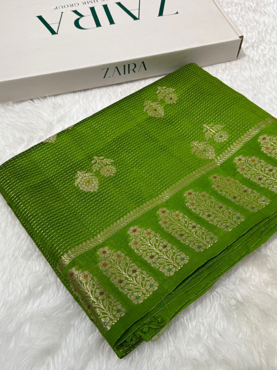 Grass Green Meena Boota Pure Mango Silk