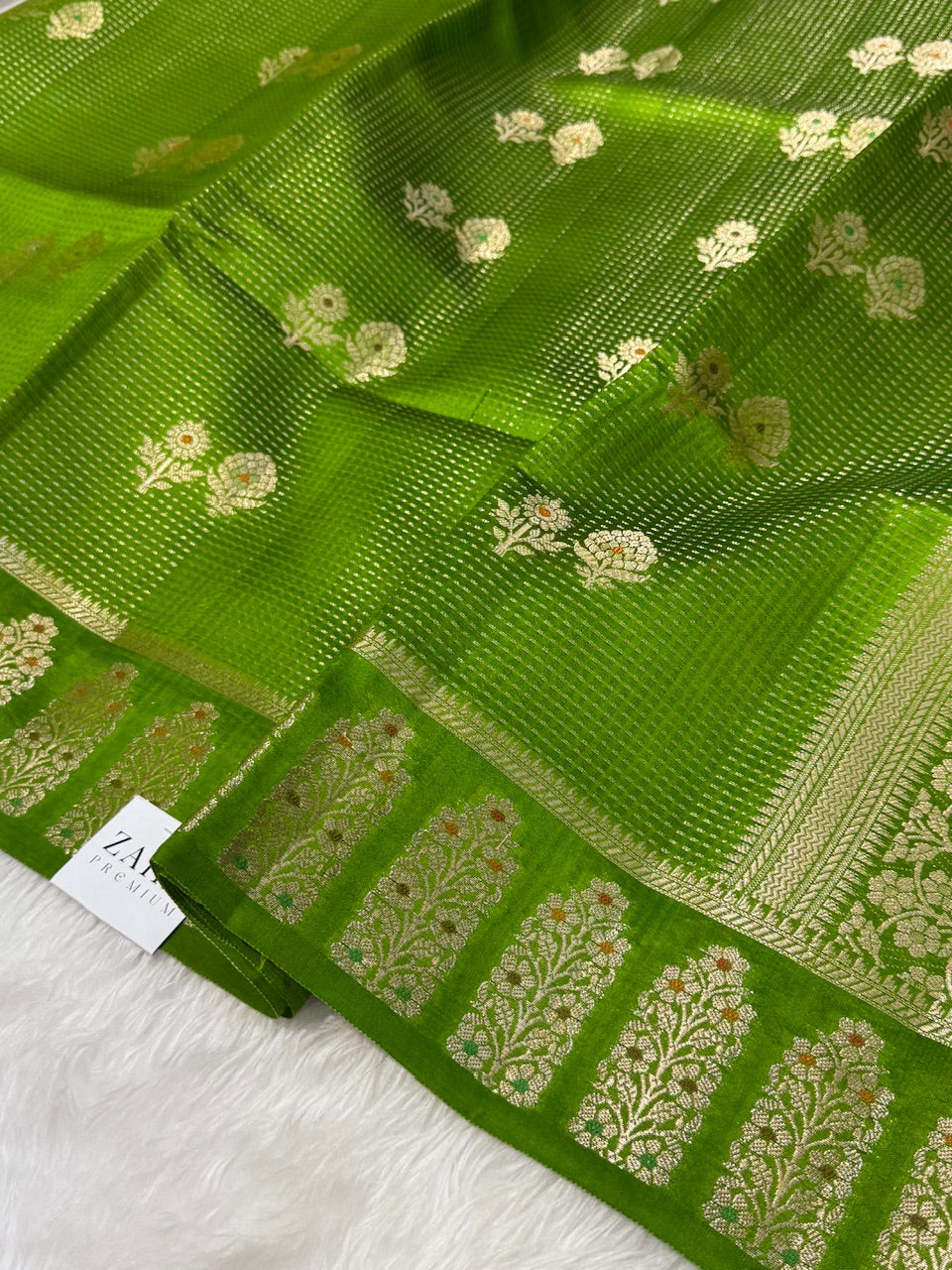 Grass Green Meena Boota Pure Mango Silk