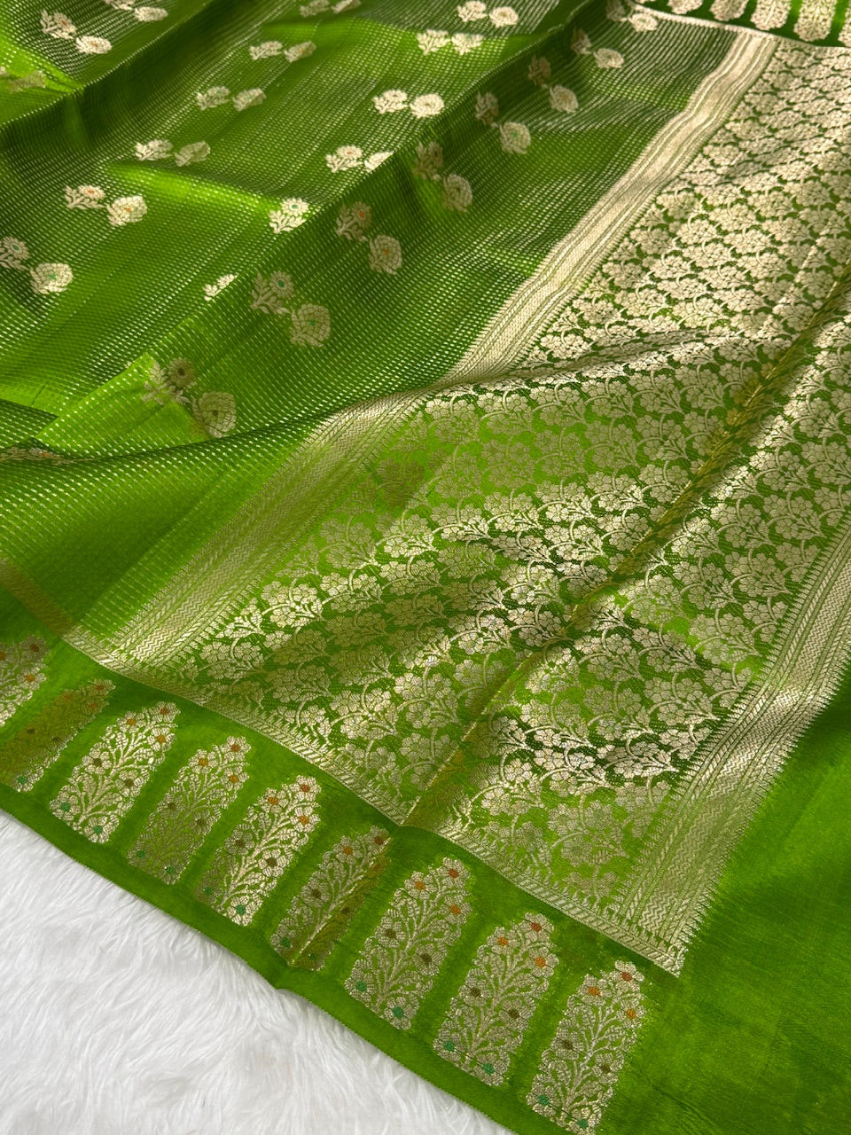 Grass Green Meena Boota Pure Mango Silk