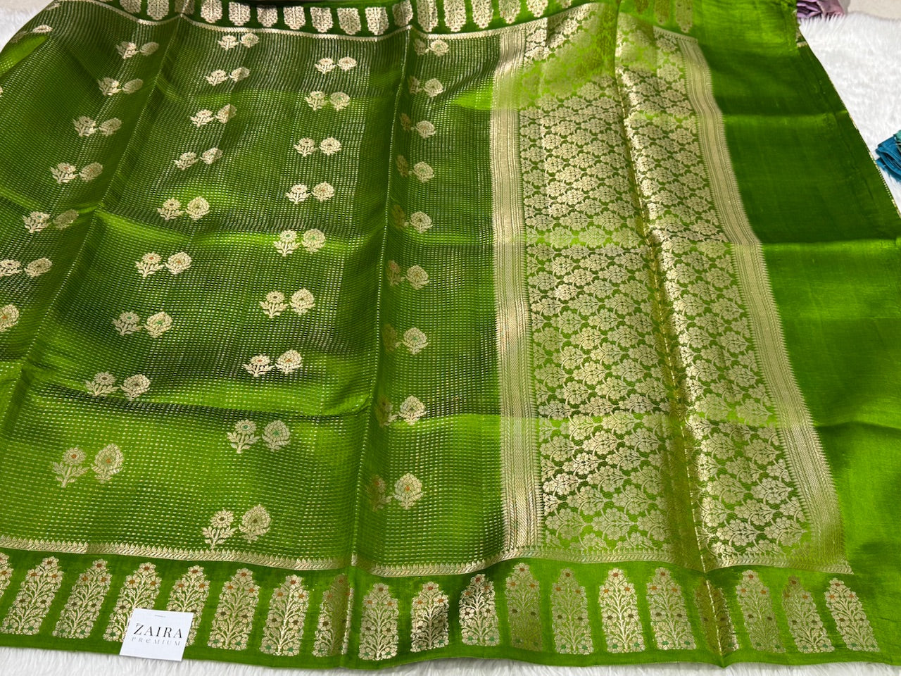 Grass Green Meena Boota Pure Mango Silk