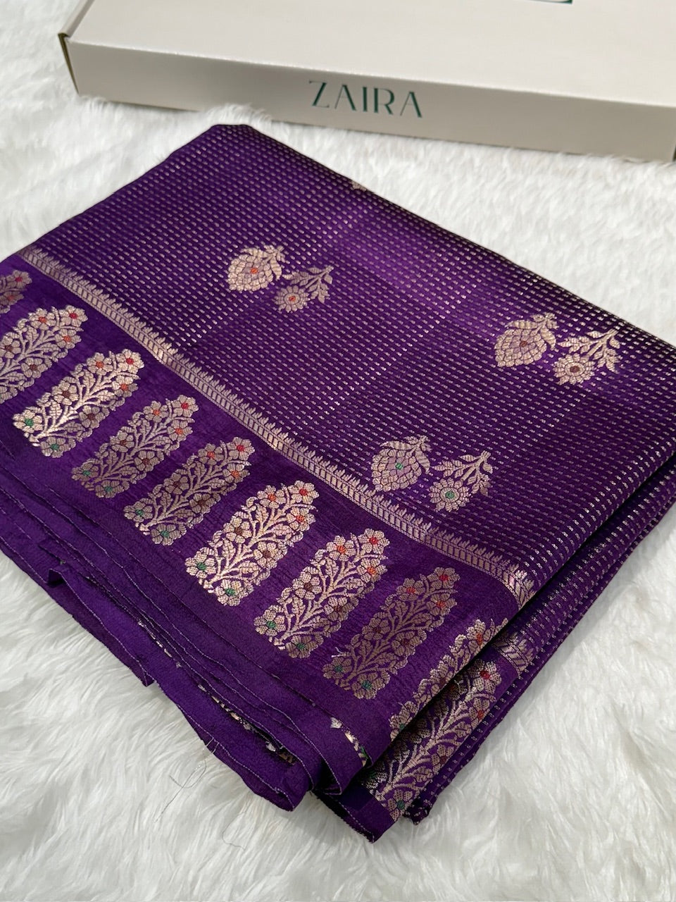 Deep Purple Meena Boota Pure Mango Silk