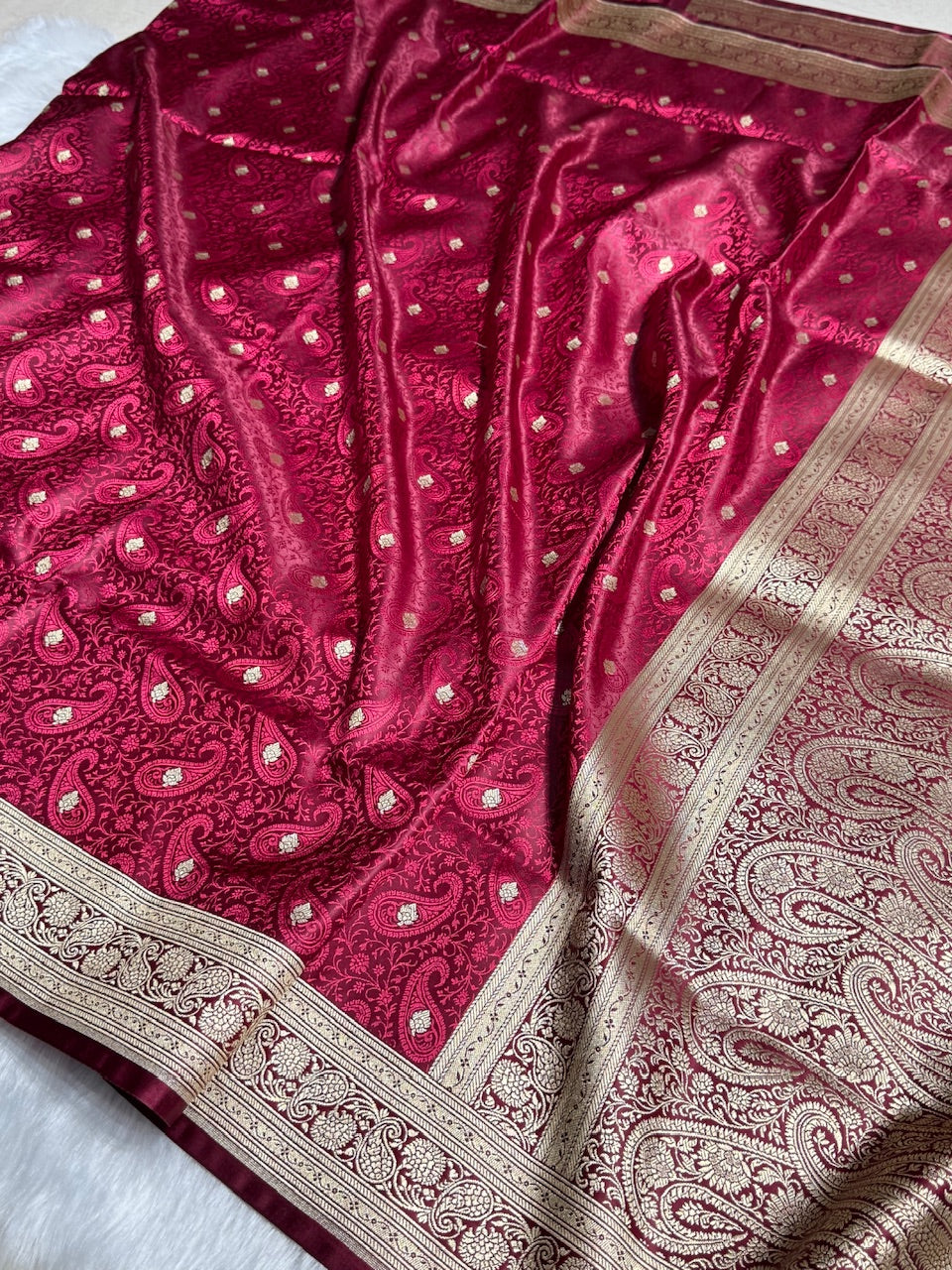 Dark Maroon Tanchoi Booti Katan Silk Saree SKTM-06
