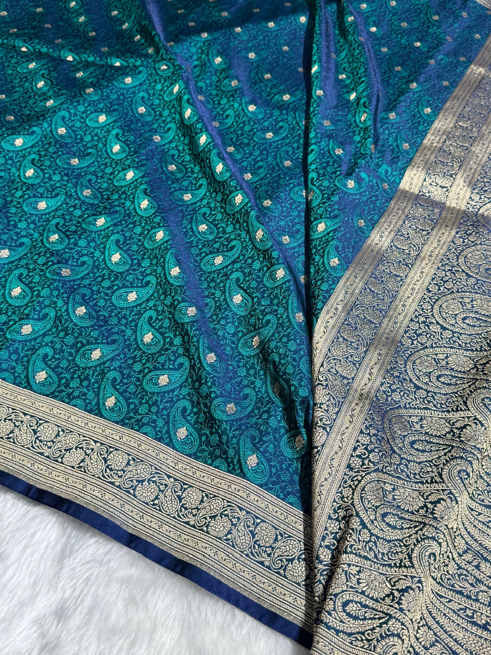Peacock Blue Tanchoi Booti Katan Silk Saree SKTM-06
