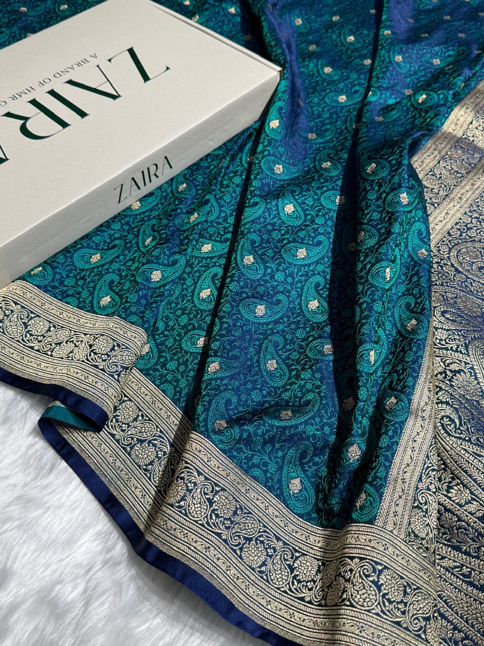 Peacock Blue Tanchoi Booti Katan Silk Saree SKTM-06