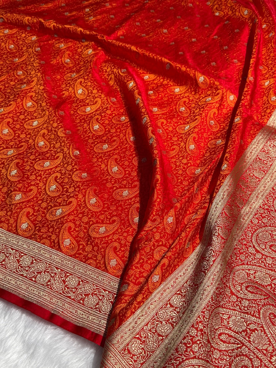 Orange Tanchoi Booti Katan Silk Saree SKTM-06