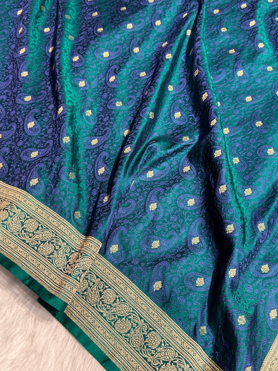 Teal Tanchoi Booti Katan Silk Saree SKTM-06