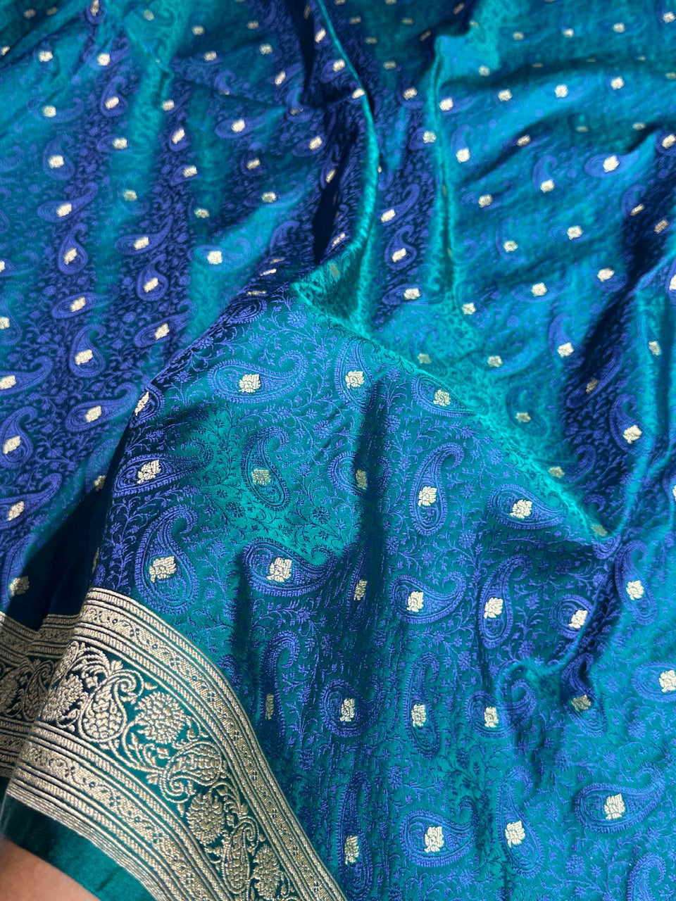 Teal Tanchoi Booti Katan Silk Saree SKTM-06