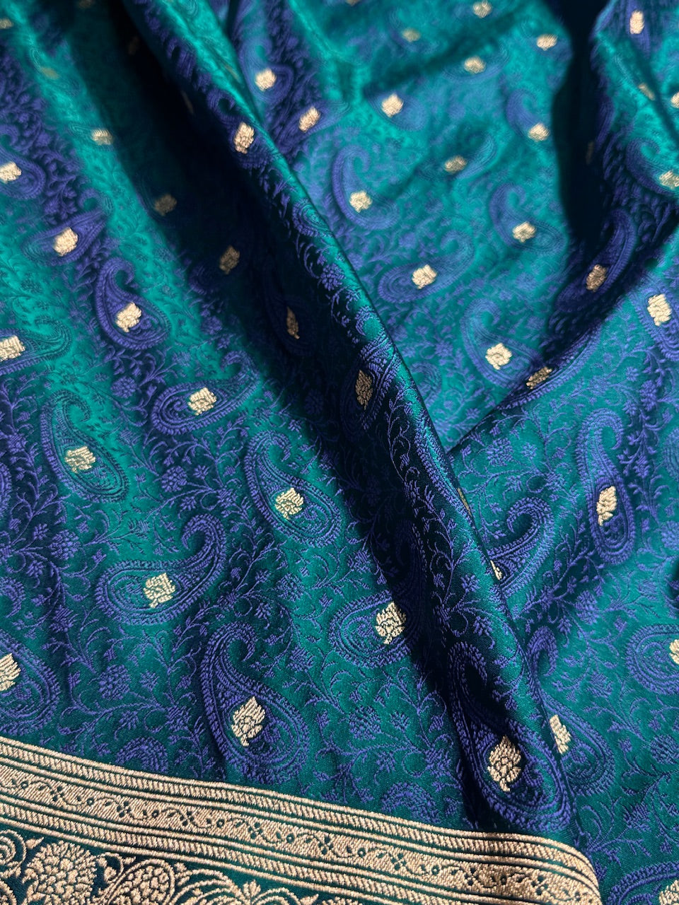 Teal Tanchoi Booti Katan Silk Saree SKTM-06