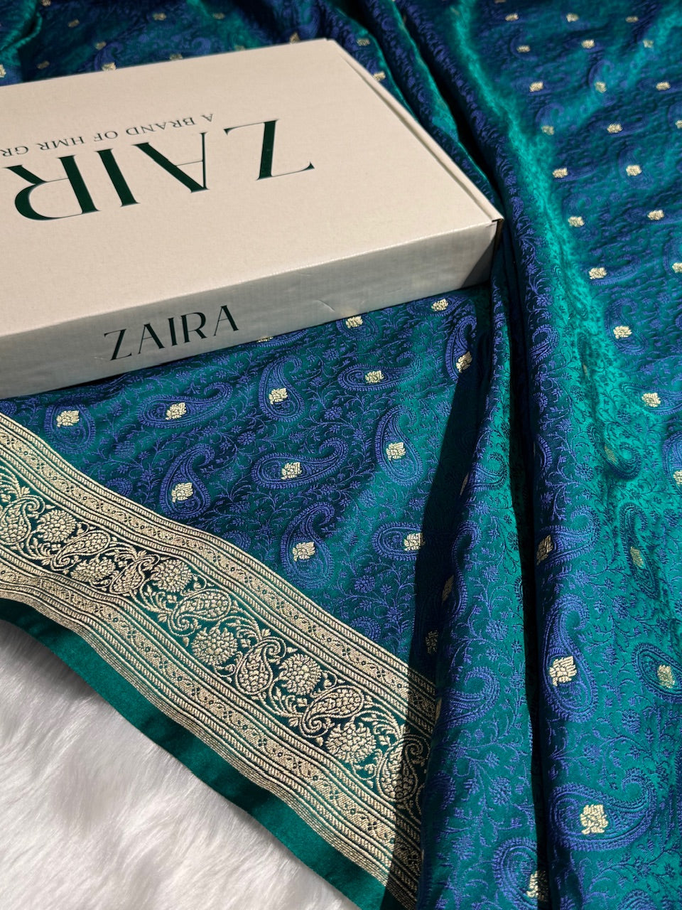 Teal Tanchoi Booti Katan Silk Saree SKTM-06