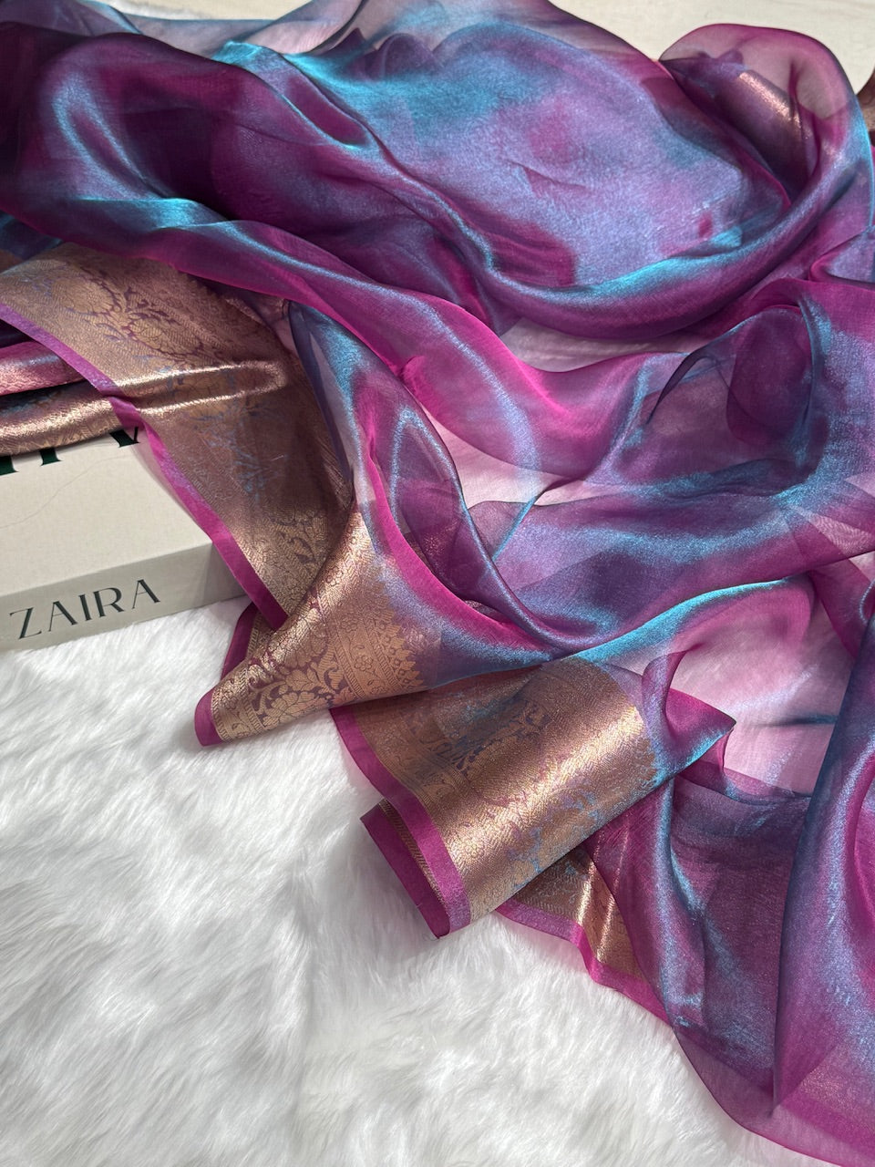 Cross Magenta Shade Pure Tissue Silk Saree with Brocade Blouse PT-18