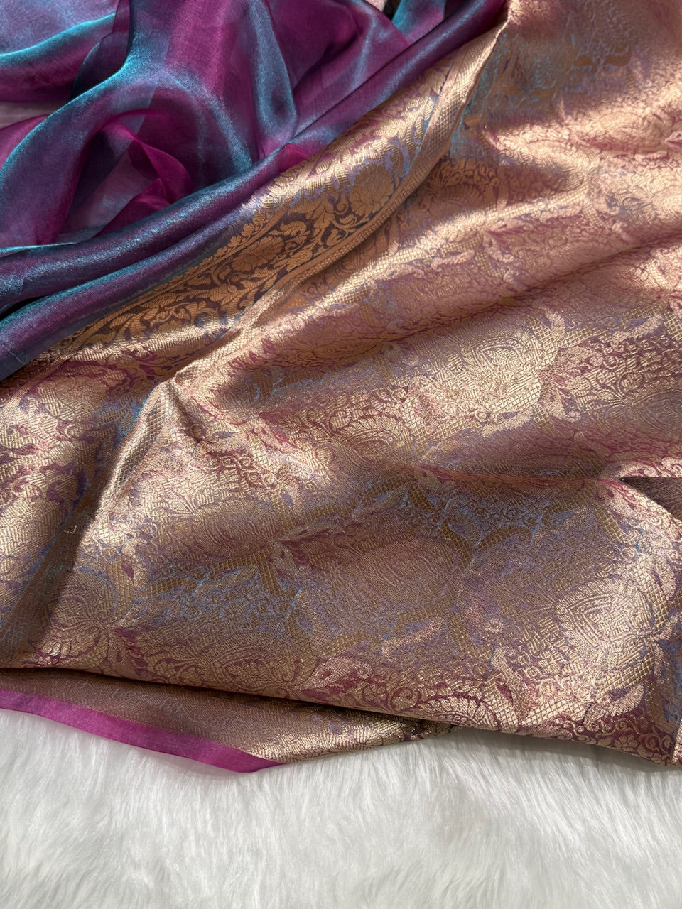 Cross Magenta Shade Pure Tissue Silk Saree with Brocade Blouse PT-18