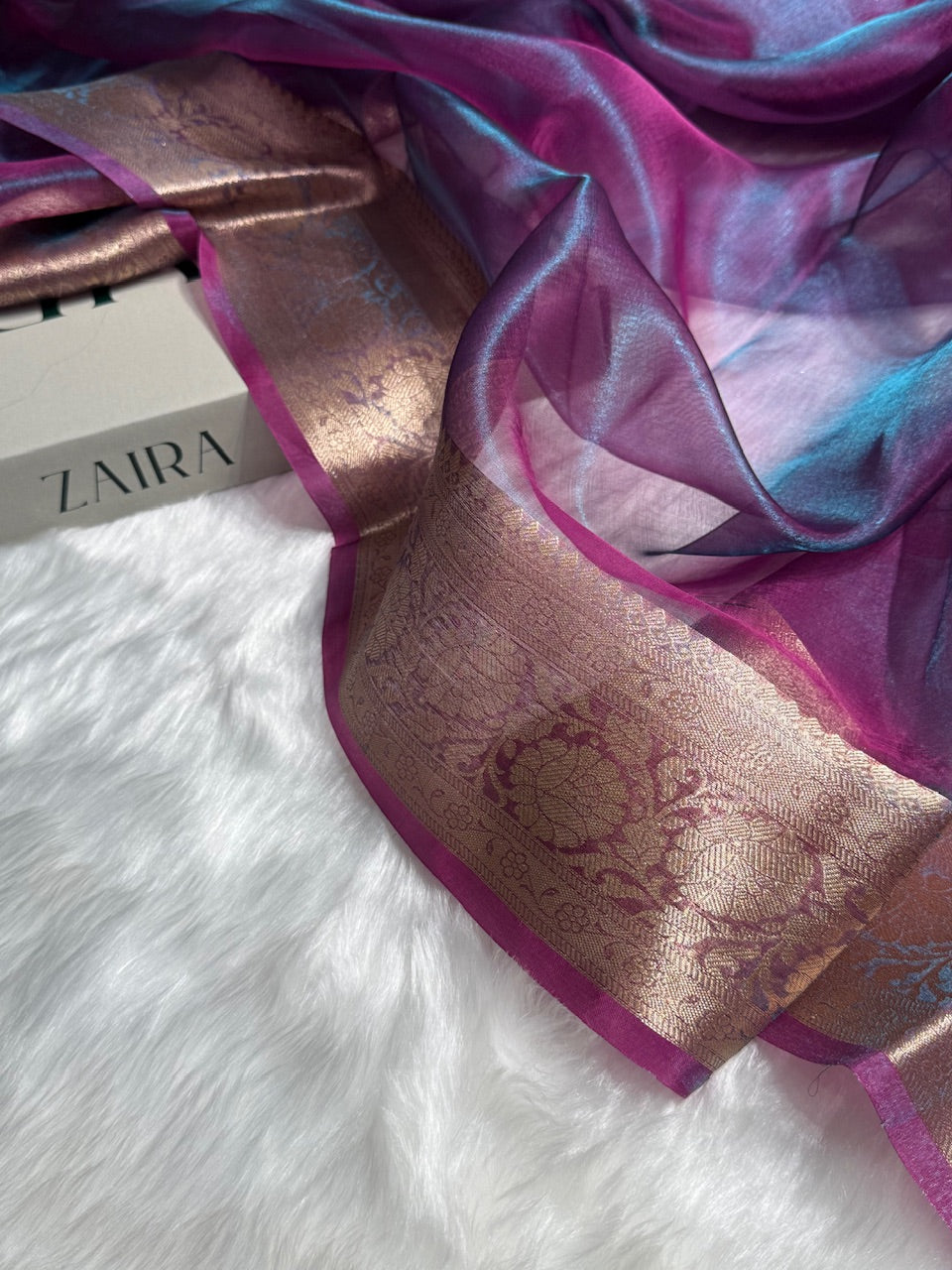 Cross Magenta Shade Pure Tissue Silk Saree with Brocade Blouse PT-18